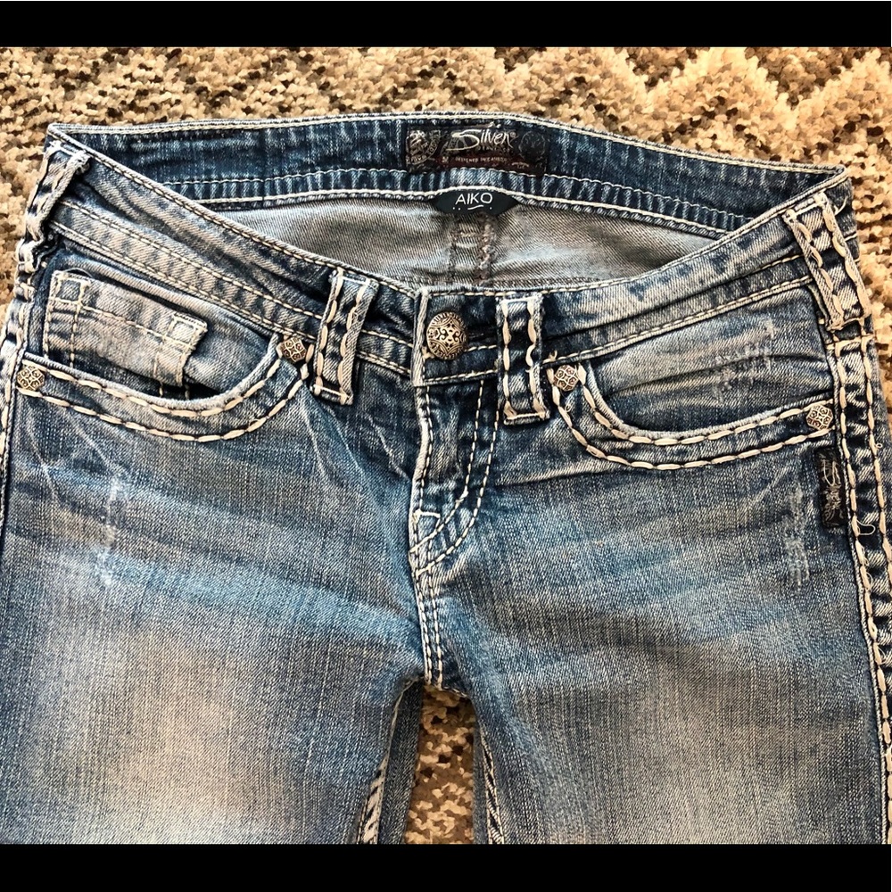 Silver Aiko Mid Straight Stretch Jeans 26/30 - Picture 4 of 6